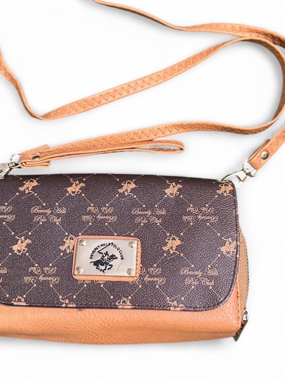 Beverly Hills Polo Club Brown & Tan Logo Print Crossbody